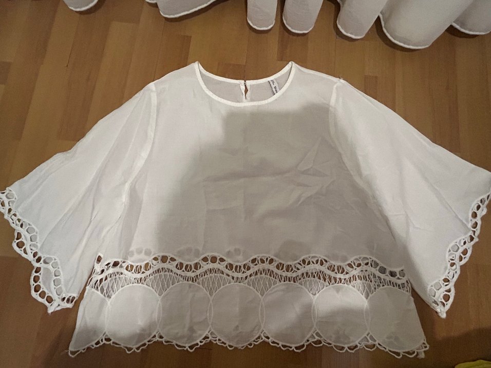 Dantel Detaylı Beyaz Keten Bohem Bluz - Görsel 4