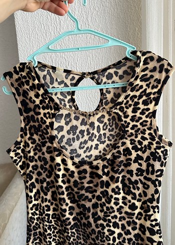 Kahverengi Leopar Desenli Kadın Mini Elbise - Görsel 2