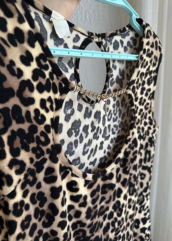 Kahverengi Leopar Desenli Kadın Mini Elbise - Görsel 3