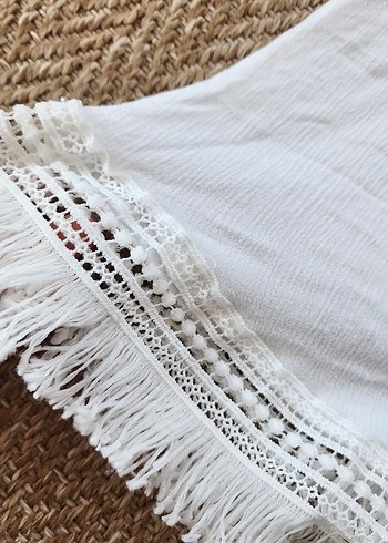 Zara Püsküllü Beyaz Keten Bohem Atlet