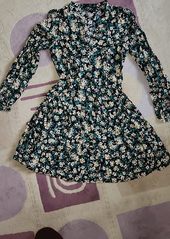 Bohem Çiçekli V Yaka Mini Elbise - Görsel 2