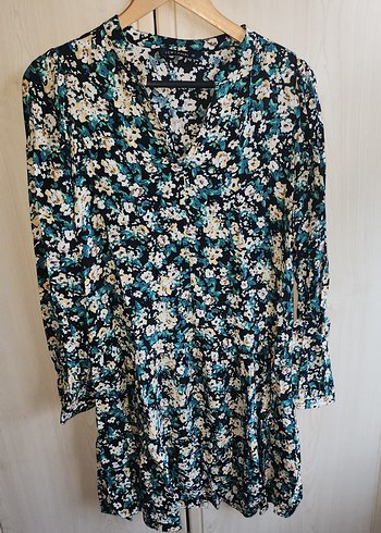 Bohem Çiçekli V Yaka Mini Elbise - Görsel 7