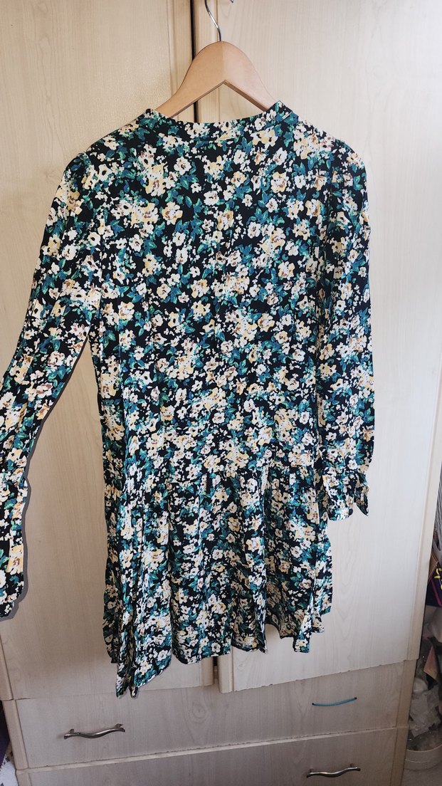 Bohem Çiçekli V Yaka Mini Elbise - Görsel 4