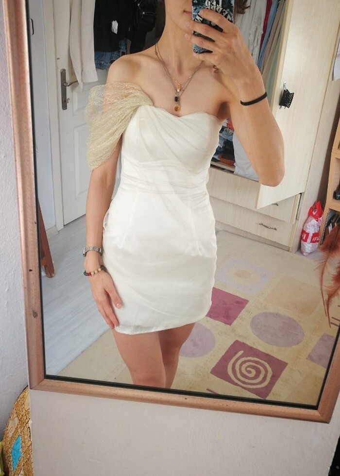 Saten mini mezuniyet elbisesi  - Görsel 3