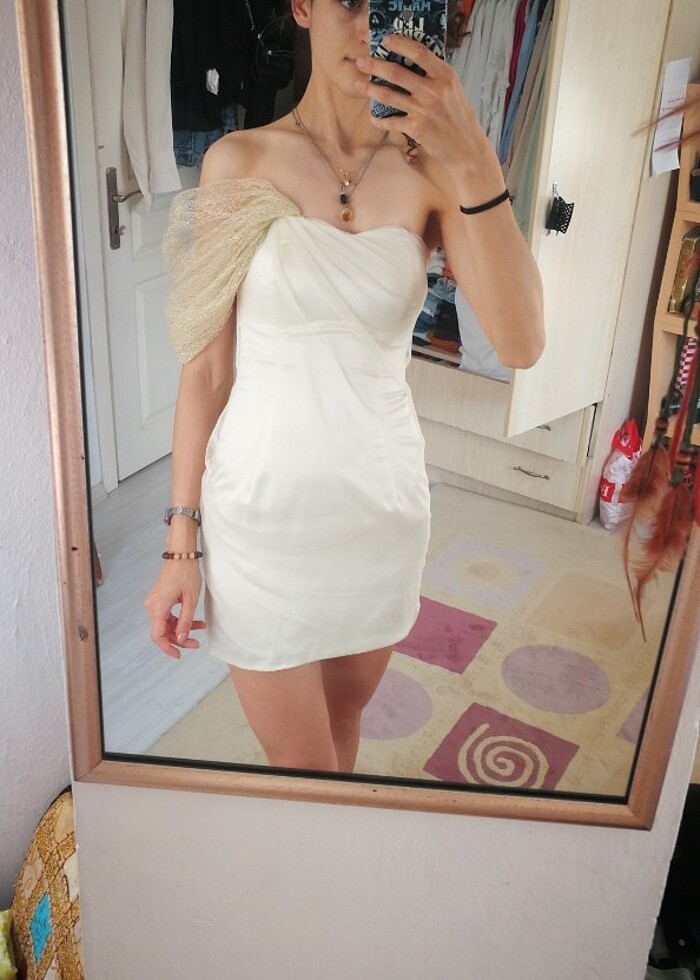 Saten mini mezuniyet elbisesi  - Görsel 4