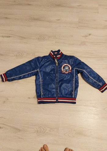 Mavi Parlak Nakışlı Erkek Çocuk Biker Ceket - Görsel 2