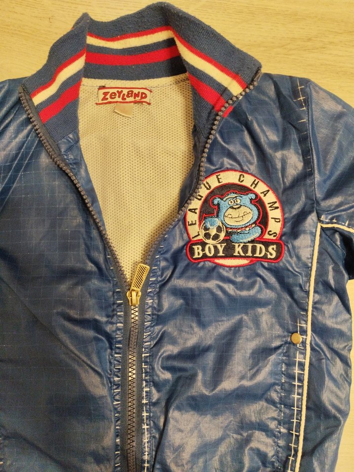Mavi Parlak Nakışlı Erkek Çocuk Biker Ceket - Görsel 4