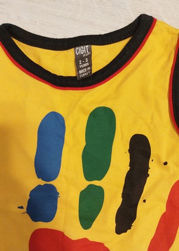 Renkli Baskılı Sarı Erkek Kolsuz Tişört - Görsel 2