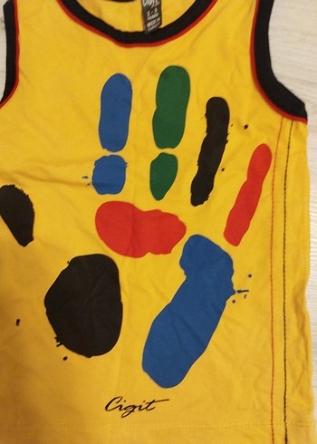 Renkli Baskılı Sarı Erkek Kolsuz Tişört - Görsel 3