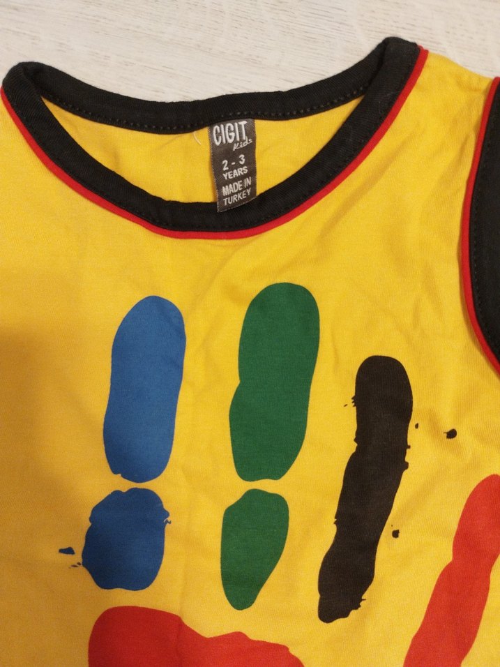 Renkli Baskılı Sarı Erkek Kolsuz Tişört - Görsel 2