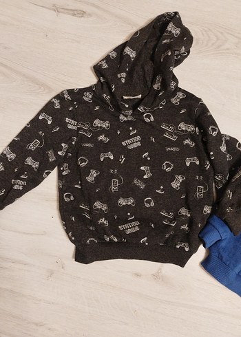 Koyu Mavi Kapüşonlu Erkek Çocuk Sweatshirt - Görsel 2