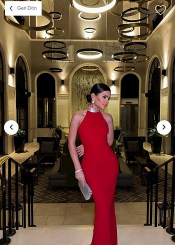 Parlak taşli halter yaka Kırmızı Yılbaşı Kadın Elbise - Görsel 3