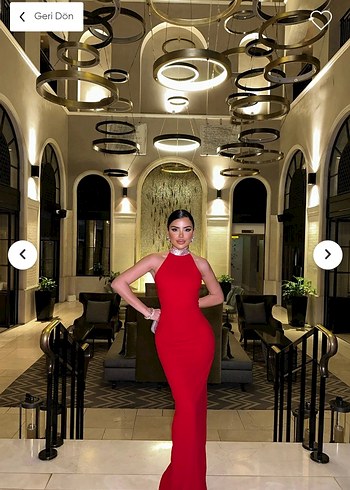 Parlak taşli halter yaka Kırmızı Yılbaşı Kadın Elbise - Görsel 6