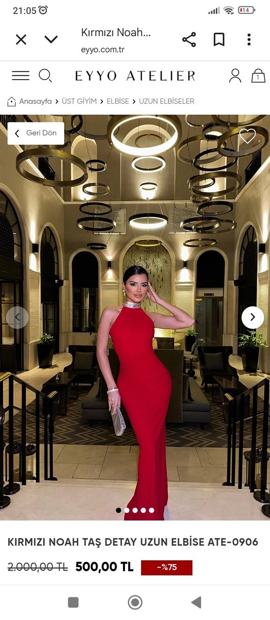 Parlak taşli halter yaka Kırmızı Yılbaşı Kadın Elbise - Görsel 4