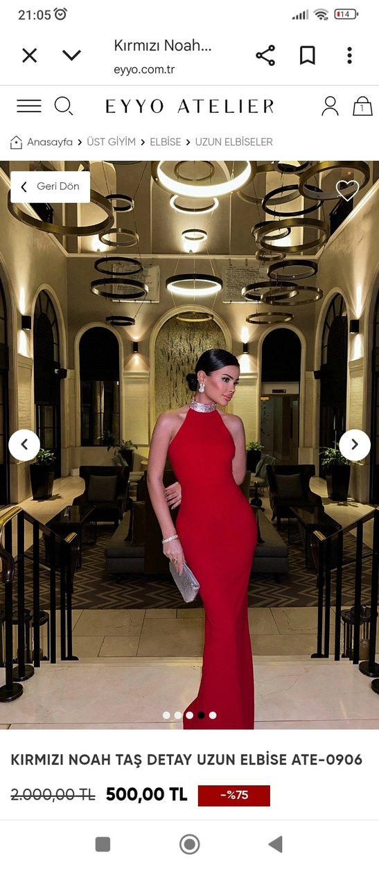 Parlak taşli halter yaka Kırmızı Yılbaşı Kadın Elbise - Görsel 3