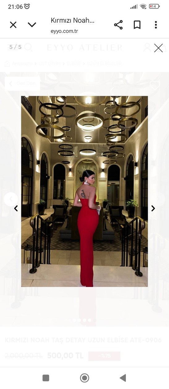 Parlak taşli halter yaka Kırmızı Yılbaşı Kadın Elbise - Görsel 2