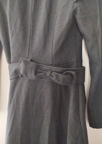 Kemerli lacivert kaşe Kadın Kaban - Görsel 4