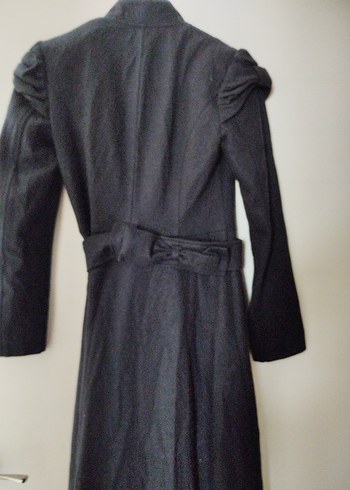 Kemerli lacivert kaşe Kadın Kaban - Görsel 3