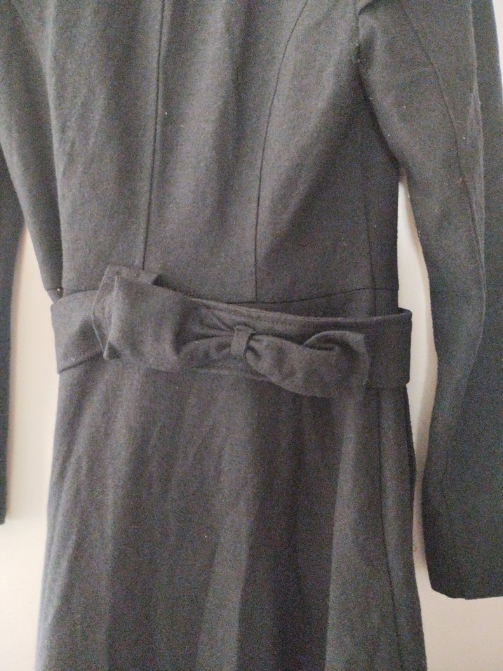 Kemerli lacivert kaşe Kadın Kaban - Görsel 4