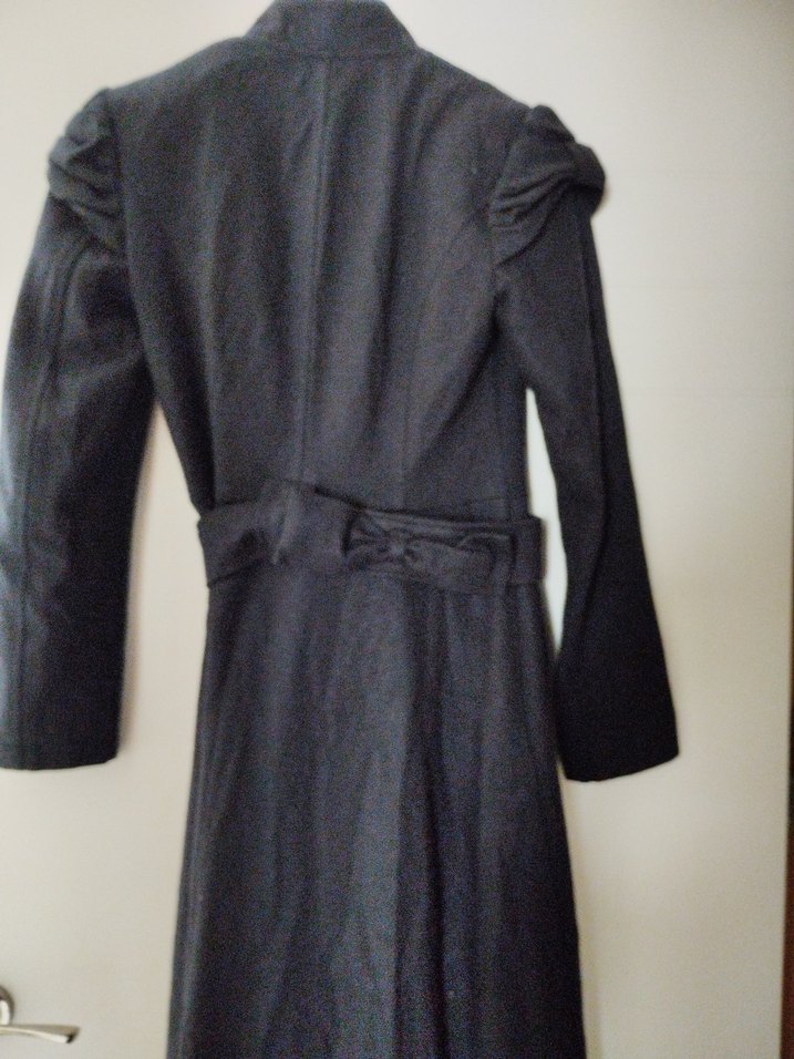 Kemerli lacivert kaşe Kadın Kaban - Görsel 3