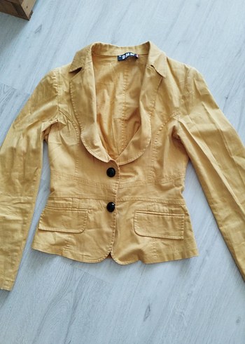 Sarı Keten Mini Blazer - Görsel 3