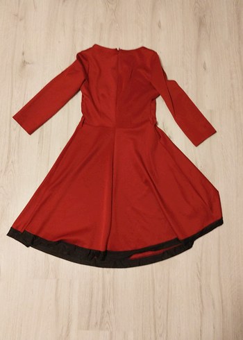 Bordo Dantel İşlemeli Uzun Kollu Vintage Elbise - Görsel 4