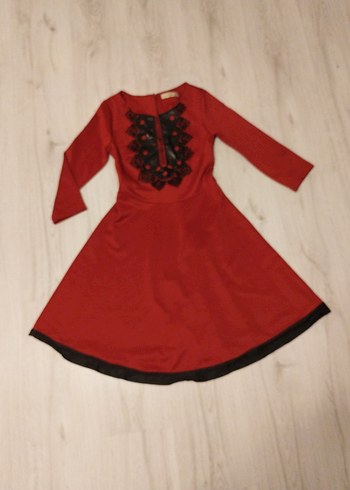 Bordo Dantel İşlemeli Uzun Kollu Vintage Elbise - Görsel 2