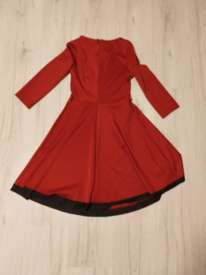 Bordo Dantel İşlemeli Uzun Kollu Vintage Elbise - Görsel 4