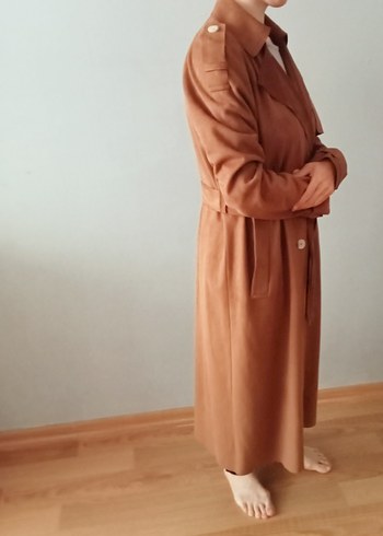 m Beden kahverengi Renk Kadın kahverengi Süet Kemerli Uzun Trençkot