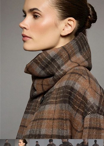 Kahverengi Ekose Desenli Uzun Kaban - Görsel 3