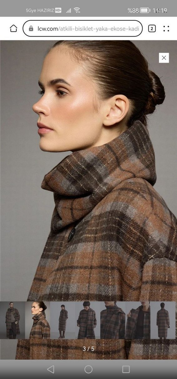 Kahverengi Ekose Desenli Uzun Kaban - Görsel 3