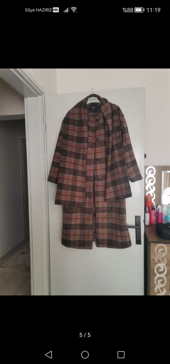 Kahverengi Ekose Desenli Uzun Kaban - Görsel 5