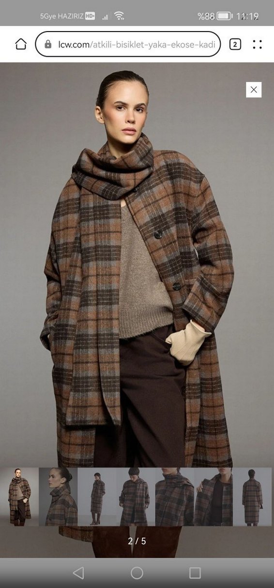 Kahverengi Ekose Desenli Uzun Kaban - Görsel 2