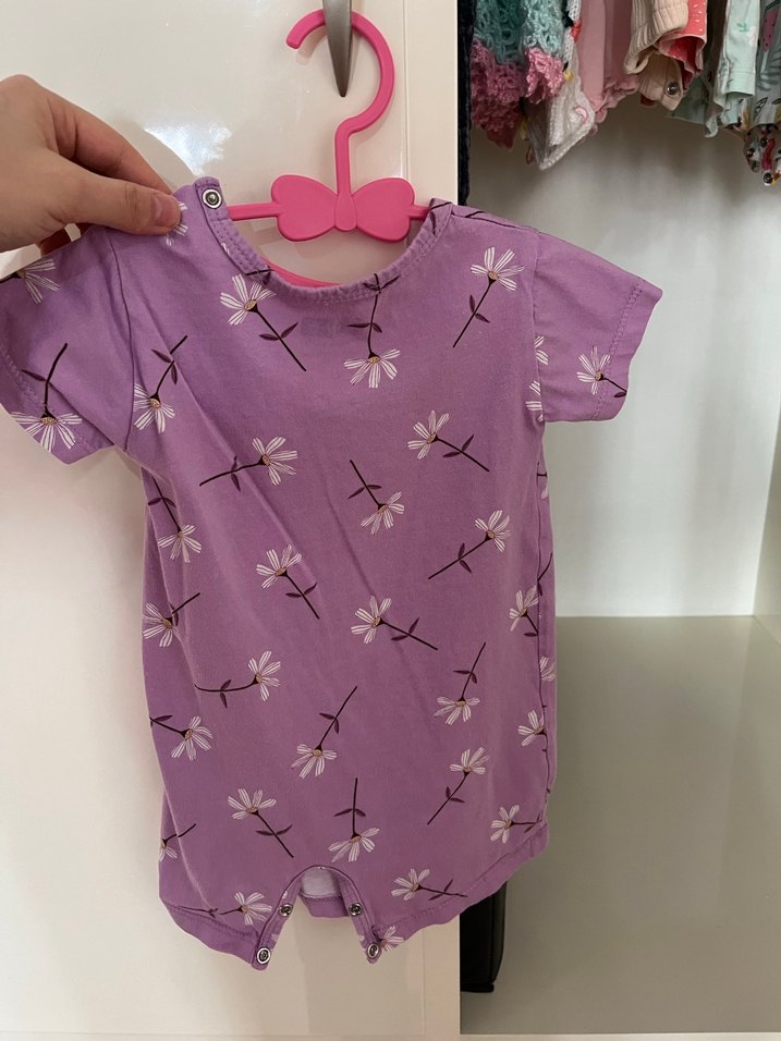 Mor Çiçek Desenli Kız Tulum - Görsel 2