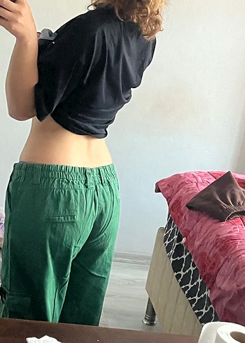 m Beden Kadın düşük bel Yeşil Bol Kesim Kot Pantolon