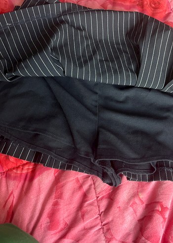 Çizgili şortlu Pilili Mini Etek - Görsel 5