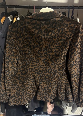 Kahverengi Leopar Desenli Kadın Süet Ceket - Görsel 2