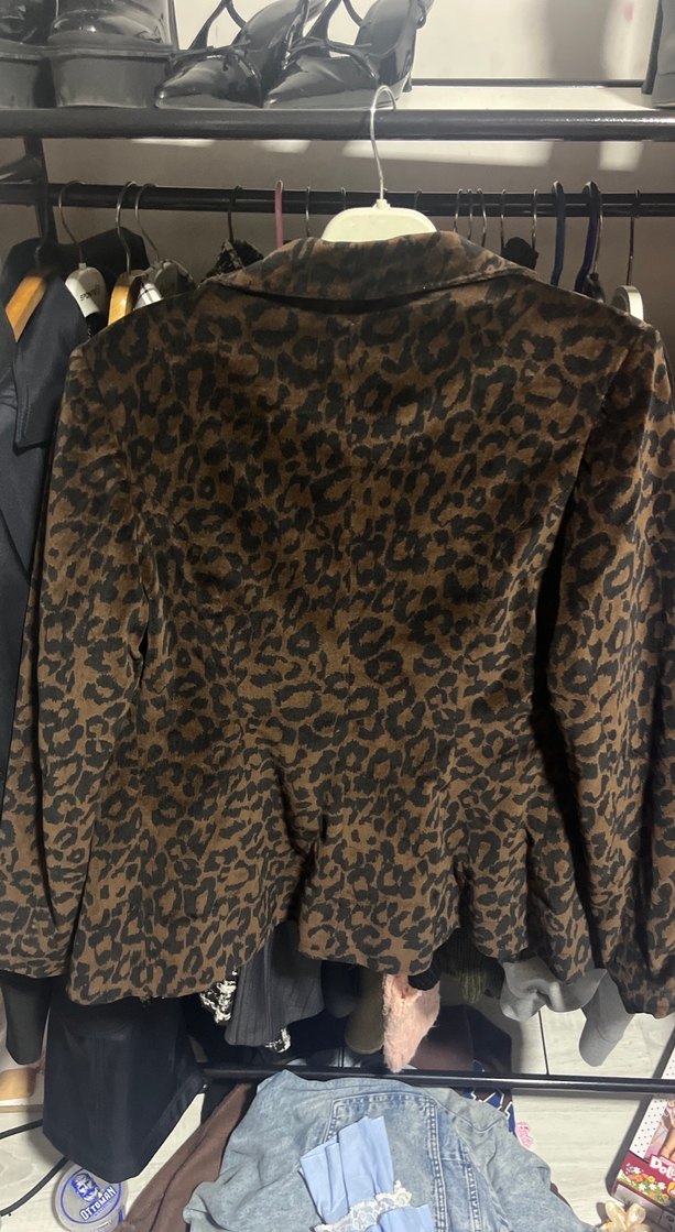 Kahverengi Leopar Desenli Kadın Süet Ceket - Görsel 2