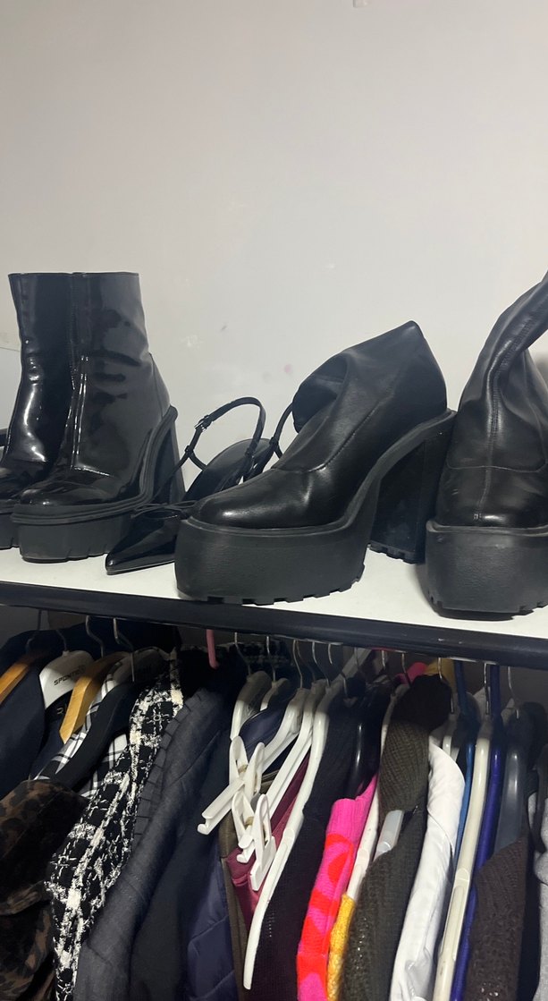 Siyah Bershka Deri Platform Topuklu Gotik Bot - Görsel 2