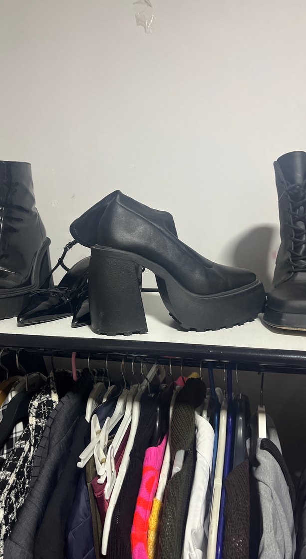 Siyah Bershka Deri Platform Topuklu Gotik Bot - Görsel 4