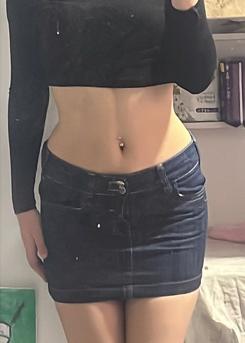 Düşük bel kot mini etek - Görsel 2