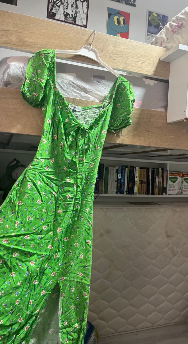 Yeşil V Yakalı Uzun Bohem Elbise - Görsel 2