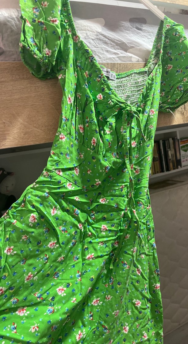 Yeşil V Yakalı Uzun Bohem Elbise - Görsel 5