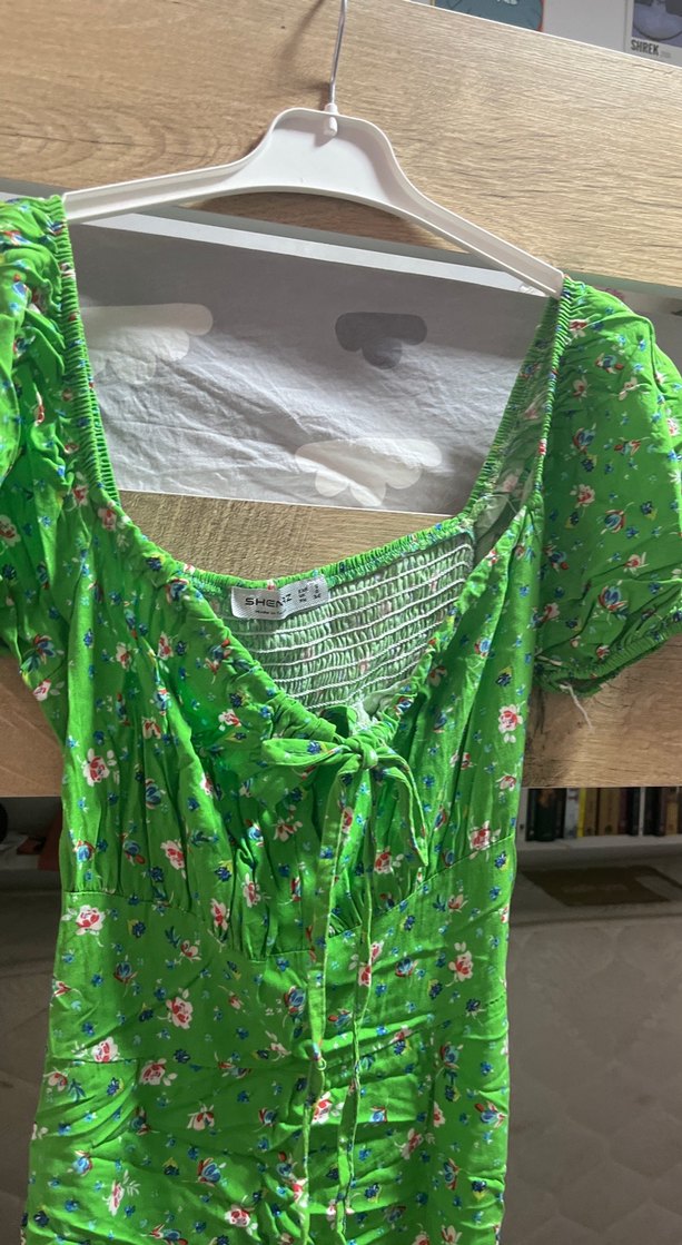 Yeşil V Yakalı Uzun Bohem Elbise - Görsel 3