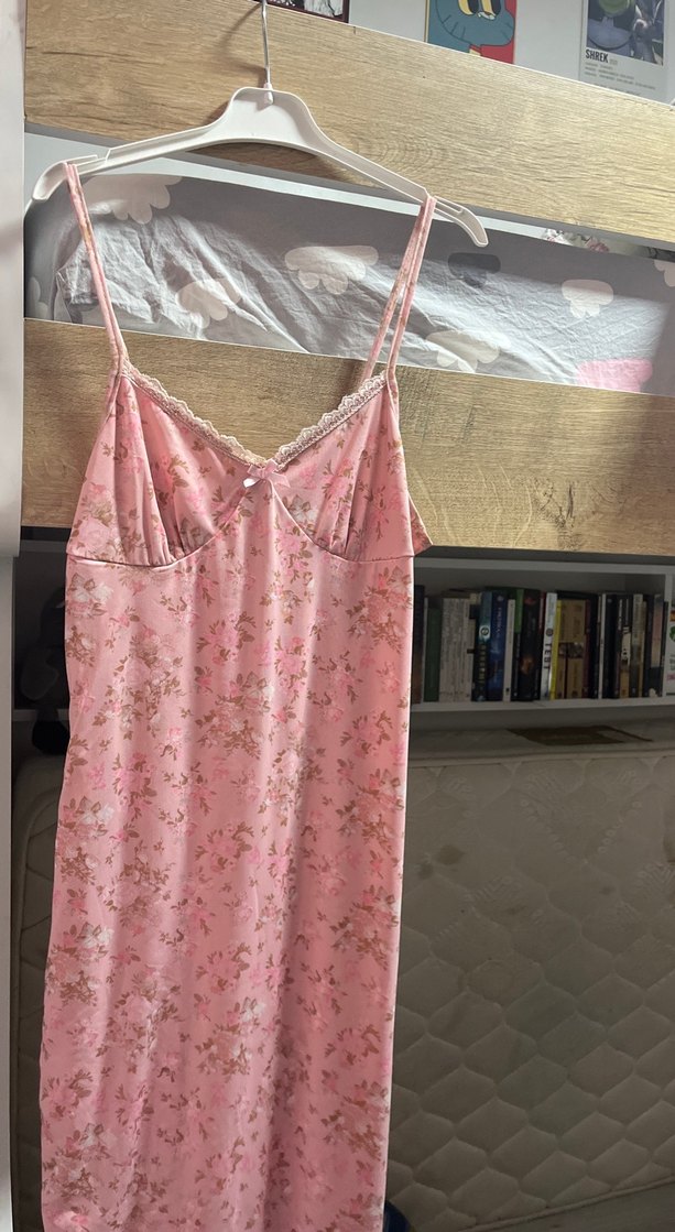 Pembe İnce Askılı Midi elbise - Görsel 2