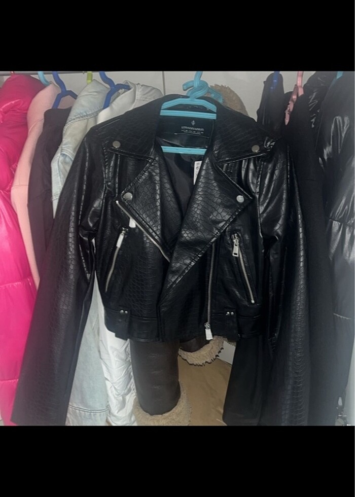 stradivarius deri ceket - Görsel 3