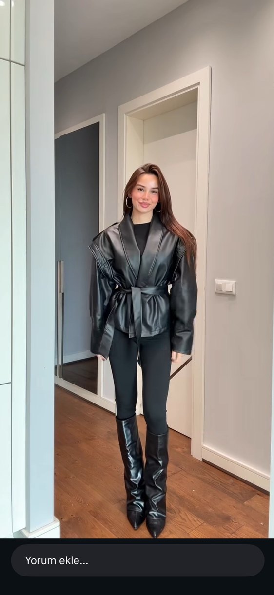 Siyah Deri Kemerli Ceket - Görsel 4