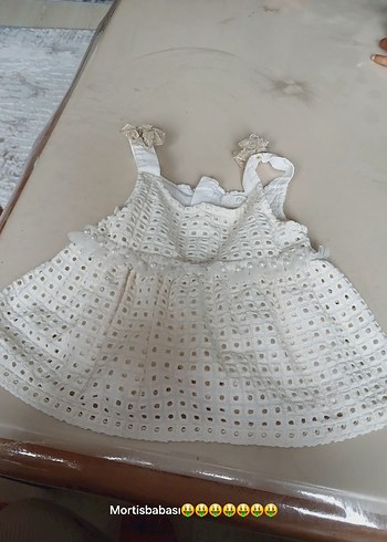 Beyaz Delikli Kumaşlı Bebek elbise - Görsel 3
