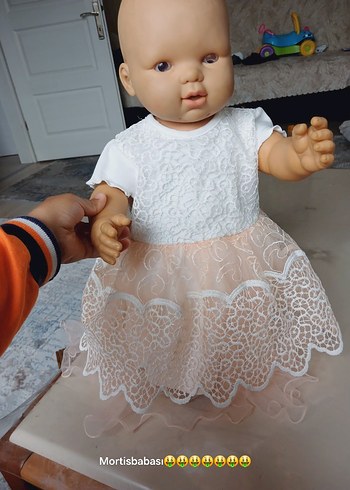 Beyaz Dantel Detaylı Kız Çocuk Elbisesi - Görsel 5