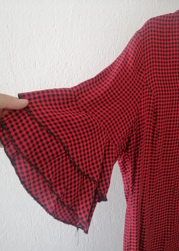 Diğer Düğmeli Kırmızı Kareli Uzun elbise